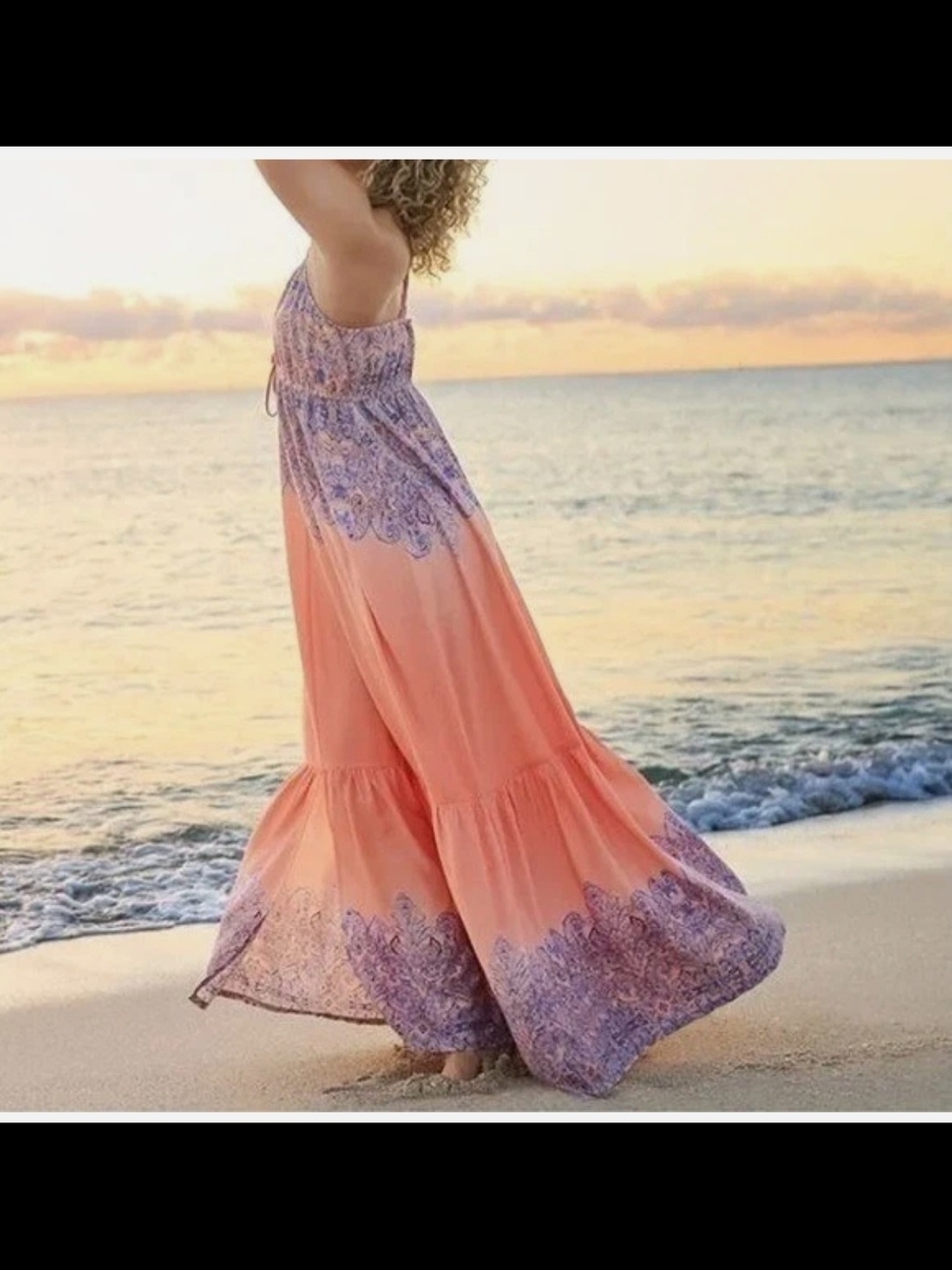 Venus Peach & Lavender Linen Boho Maxi Dress